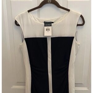 NWT Lauren Ralph Lauren Black White Color Block Stretch Sheath Dress Size 10